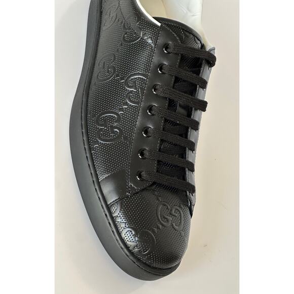 Gucci Men’s GG Embossed Leather Black Sneakers 15.5 US (15 Gucci) 625787 IT NIB - Picture 6 of 16